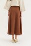 Tan Flexible Textured Fabric Elastic Waist Comfortable Cut Flared Form Long Skirt - 2