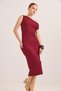 Burgundy Bubble Knitted Fabric One-Shoulder Low-Sleeve Stretchy Polyviscose Blend Textured Dress - 4