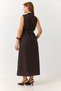 Coffee-Colored Hakim Collar Sleeveless A-Line Dress with Leather Belt Detail and Buttons, Comfortable Fit - 3
