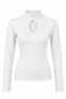 White Polyester Fabric Turtleneck Long Sleeve Low-Cut Bustline Slim Fit Blouse