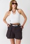 Bitter Brown Woven Fabric High Waist Comfortable Cut Polka Dot Belted Pleated Mini Shorts - 3