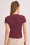 Burgundy Cotton Lycra Stretch Fabric Crew Neck Short Sleeve Compact Striped T-Shirt - 4