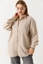 Beige Muslin Fabric Off-Shoulder Oversize Stretchy Textured Basic Pocketed Buttoned Shirt - 4