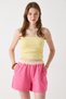 Pink Knitted Textured Comfortable Cut Daily Shorts with Elastic Waist and Adjustable Garnish Detail - 2