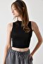 Black Cashmere Textured Slim-Fit Crop Blouse with Thin Straps and Full Transparent Detail - 3