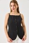 Black Lined Thin Strap Vest with Stitching Detail and Different Buttons, Regular Fit Form Vest