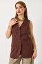 Brown Lined V-Neck Regular Cut Thick Strap Vest with Different Button and Stitching Details - 3