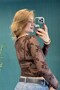 Brown Tulle Fabric Boat Neck Long Sleeve Floral Embroidered Transparent Blouse - 3