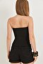 Black Cotton Flexible Textured Strapless Neckline Slim Fit Basic Piece Knitted Blouse - 5