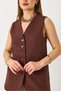 Brown Lined V-Neck Regular Cut Thick Strap Vest with Different Button and Stitching Details - 4