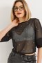 Black Polyester Half Sleeve Crew Neck Standard Fit Blouse with Transparent Tulle Detail - 3