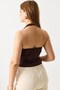 Brown Low-Cut Halter Neck Sleeveless Blouse with Gold Buckle Detail and Double-Breasted Look - 4