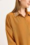 Coffee Woven Ayrobin Stretch Fabric Low Shoulder Collar Stone Detailed Buttoned Form Shirt - 5