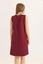 Burgundy Stretchy Knitted Fabric Crew Neck Sleeveless Mini Dress with Front Stitching Detail - 5
