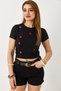 Black Stretchy Textured Crew Neck Short Sleeve Slim Fit Red Heart Printed Knitted T-Shirt