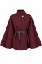 Women's Oversize Comfortable Fit Belted Stand Collar Buttoned Belted Poncho