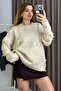 Ecru Soft Knitwear Crew Neck Oversize Drop Shoulder Ribbon Detailed Knitted Sweater