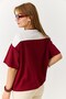 Burgundy Stretchy Textured Crew Neck Short Sleeve Comfortable Fit Shoulder Tie Detail Knitted T-Shirt - 6