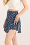 Navy Blue Viscose Fabric High Waist Mini Length Floral Patterned Flared Cut Shorts Skirt - 2
