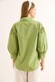 Green Woven Fabric Shirt with Collar, Balloon Sleeves, Loose Fit and Cuff Detailing, Casual Shirt - 5