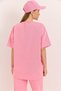 Pink Two Yarn Fabric Crew Neck Drop Shoulder Oversize Duck Embroidery Detailed Short Sleeve T-Shirt - 4