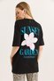 Black Single Jersey Fabric Crew Neck Short Sleeve Front and Back Printed Relaxed Fit T-Shirt - 3
