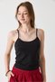 Black Stretchy Textured Thin Strap Round Neck Slim Fit Basic Piece Casual Crop Blouse - 3