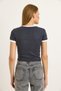 Smoked Cotton Blend Crew Neck Short Sleeve Crop Form Stripe Detailed Printed T-Shirt - 5