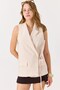 Cream Double Breasted Collar Tie-Waist Sleeveless Comfortable Cut Top Wearable Vest Suitable for Daily Use