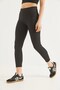 Black Ribbed Polyester Fabric High Waist Gathering Effect Stretchy Textured Knitted Leggings - 3