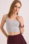 Gray Knitted Camisole Fabric Square Neck Strap Crop Form Ribbed Stretchy Textured Sleeveless Blouse - 5