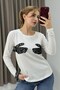 White Stretchy Textured Crew Neck Long Sleeve Comfortable Fit Knitted T-Shirt with Guipure Detail - 3