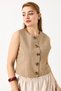 Mink Stretch Fabric Zero Sleeve Crop Form Line Patterned Button Detailed Vest - 4
