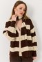 Brown Knitwear Soft Textured V-Neck Relaxed Fit Scarf Detailed Buttoned Striped Cardigan - 2