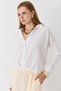 White Flexible Linen Ayrobin Fabric Shirt with Collar, Loose Front and Short Back, Long Form Shirt - 2