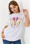 White Flexible Textured Crew Neck Short Sleeve Modern Butterfly Printed Comfortable T-Shirt - 3