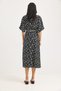 Black Woven Polyester Dress with Elastic Waistband Detail, Slit and Flared Shape - 5