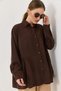 Brown Soft Textured Shirt Collar Oversized Skirt Ruffled Buttoned Tunic Shirt - 3