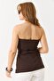 Brown Woven Fabric Strapless Collar Corset Form Front Metal Button Detailed Slim Fit Blouse - 5