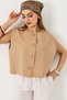 Beige Lined Fabric Sleeveless Oversize Regular Vest with Different Button and Stitching Details - 2