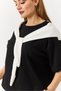 Black Stretchy Textured Crew Neck Short Sleeve Comfortable Fit Shoulder Tie Detail Knitted T-Shirt - 5