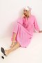 Pink Muslin Fabric Flexible Textured Comfortable Cut Long Sleeve Dress with Button Detail on the Front - 6