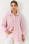 Pink Woven Fabric Shirt Collar Drop Shoulder Oversized Stone Detailed Buttoned Shirt