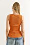 Orange Twill Fabric Square Collar Thick Strap Comfortable Fit Ribbon Embroidered Blouse - 3