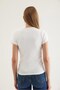 White Cotton Stretch Fabric Crew Neck Short Sleeve Knitted T-Shirt with Ribbon Detail - 5