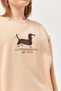 Beige Cotton Crew Neck Drop Shoulder Sweatshirt with Three-Thread Embroidery Detail - 2