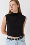 Black Stretchy Textured Half-Throat High Collar Sleeveless Regular Cut Basic Knitted Blouse - 3