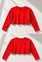 Red Cotton Blend Crew Neck Two Thread Long Sleeve Crop Form Sweatshirt - 3