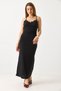Black Stretchy Textured Thin Strap Comfortable Fit Lace Detailed Long Dress - 3