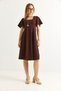 Brown Crepe Fabric Square Neck Short Flounce Sleeves Midi Length Flared Cut Dress